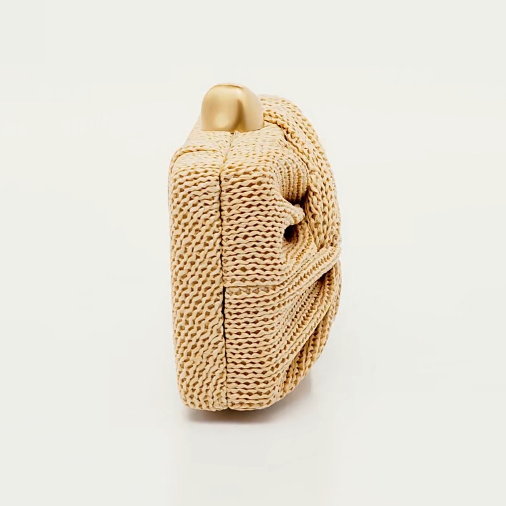 Cult Gaia Lisse Knotted Raffia Clutch Bag with Gold Closure NWT - Picture 7 of 13
